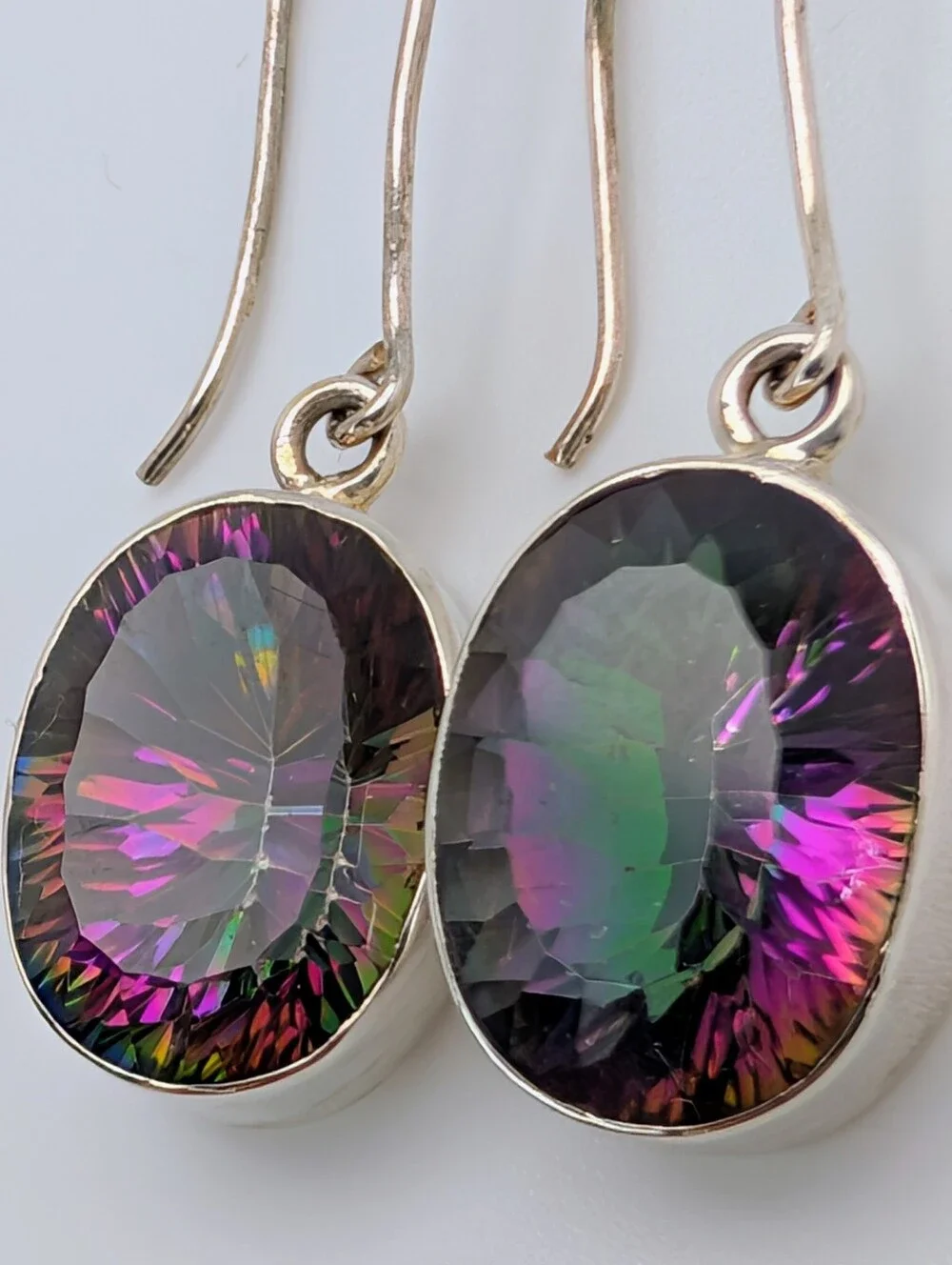 Large Mystic Topaz Oval S925 Sterling Silver Gemstone Dangle Earrings
